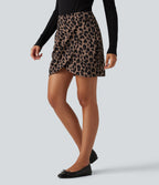 Leopard Print High Waisted Crossover Hem 2-in-1 Bodycon Mini Casual Skirt — Toffee Leopard — view 3