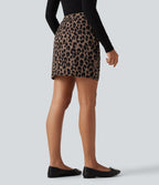 Leopard Print High Waisted Crossover Hem 2-in-1 Bodycon Mini Casual Skirt — Toffee Leopard — view 2