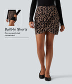 Leopard Print High Waisted Crossover Hem 2-in-1 Bodycon Mini Casual Skirt — Toffee Leopard — view 1