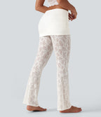 High Stretch Lace Bootcut Casual Skirted Leggings with Pockets — White — view 3