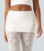 High Stretch Lace Bootcut Casual Skirted Leggings with Pockets — White — view 8