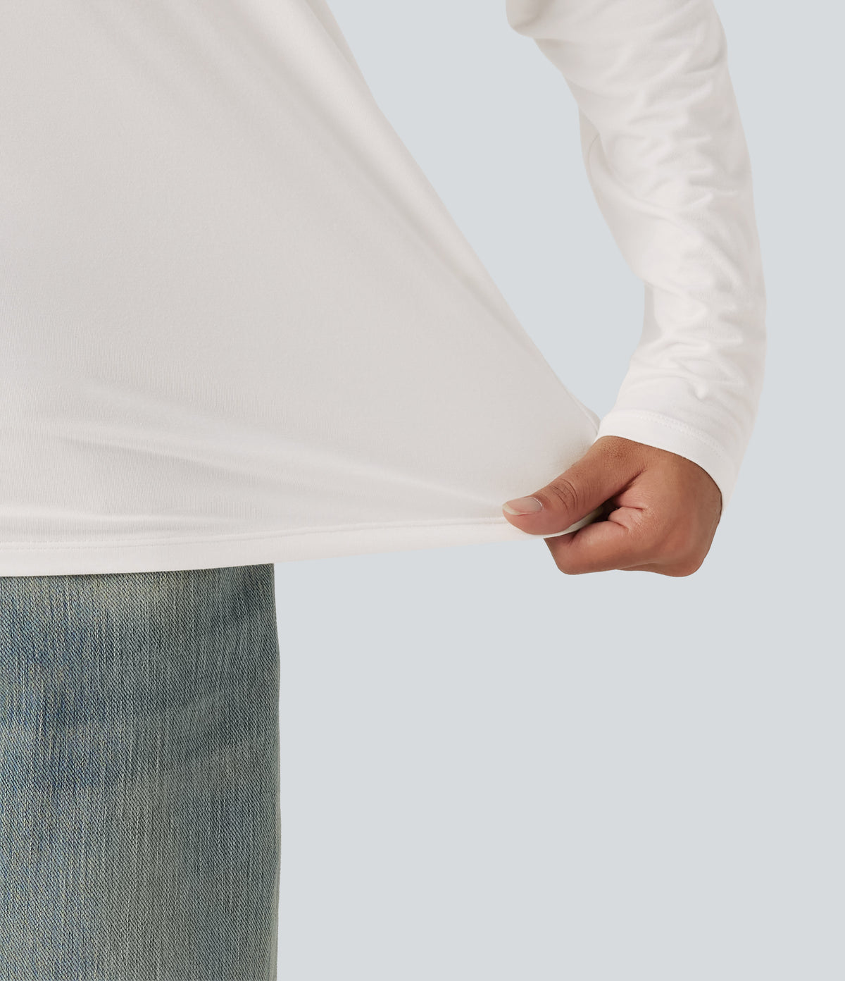V Neck Dropped Long Sleeve Casual T-Shirt — White — view 7