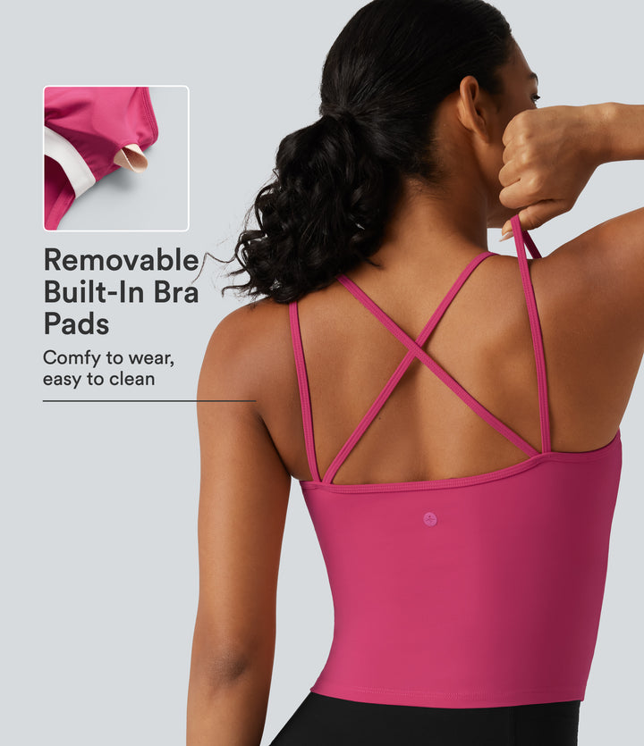 U‑Neck Crisscross Back Built-in Bra InstantCool Quick Dry Casual Tank Top-UPF50+ — Bright Rose — view 1