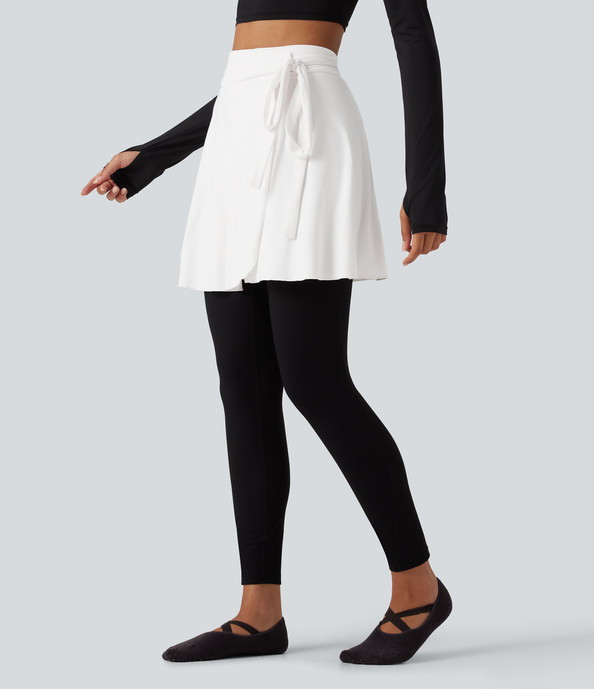 High Waisted A-line Mini Dance Skirts — White — view 3