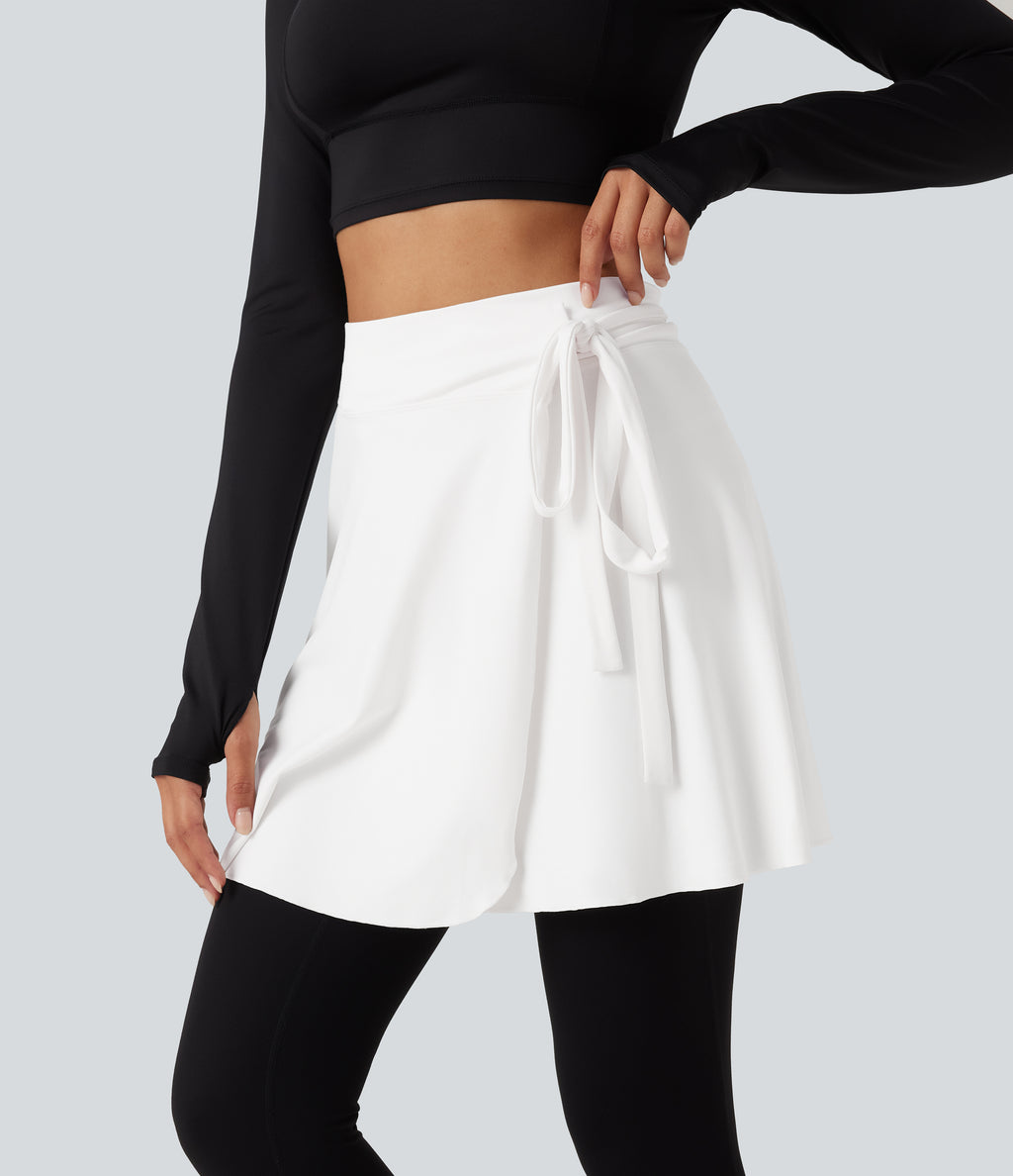 High Waisted A-line Mini Dance Skirts — White — view 5