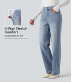 High Waisted Straight Leg Stretchy Casual Jeans — Powder Blue Denim — view 1