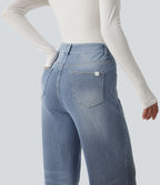 High Waisted Straight Leg Stretchy Casual Jeans — Powder Blue Denim — view 5