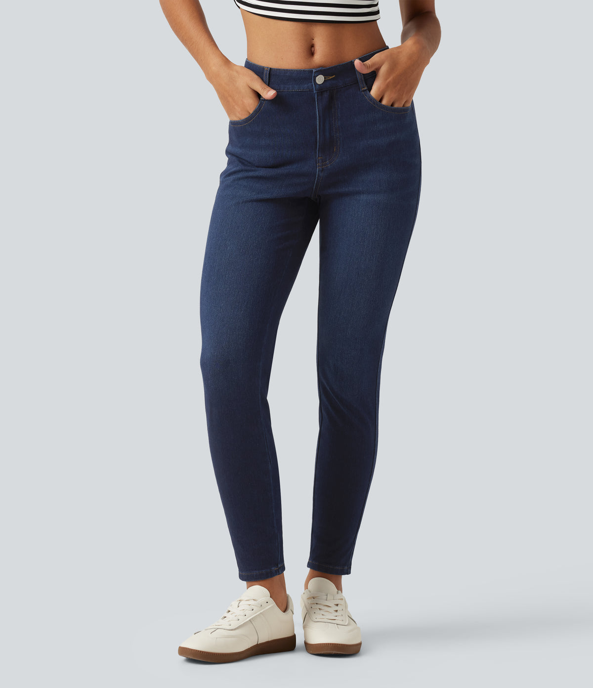 Mid Rise Skinny Casual Jeans with Pockets — Inkling Blue Denim — view 1