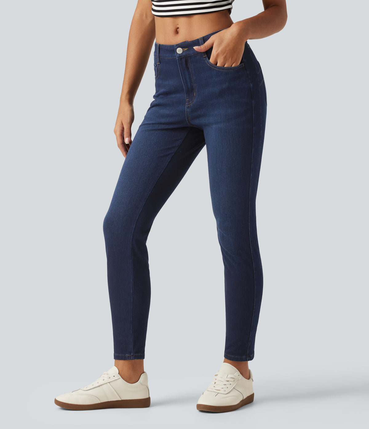 Mid Rise Skinny Casual Jeans with Pockets — Inkling Blue Denim — view 3