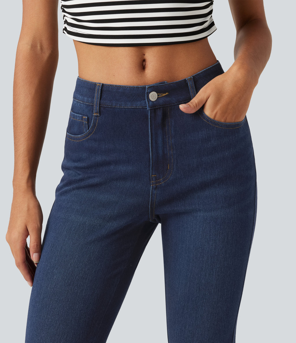 Mid Rise Skinny Casual Jeans with Pockets — Inkling Blue Denim — view 5