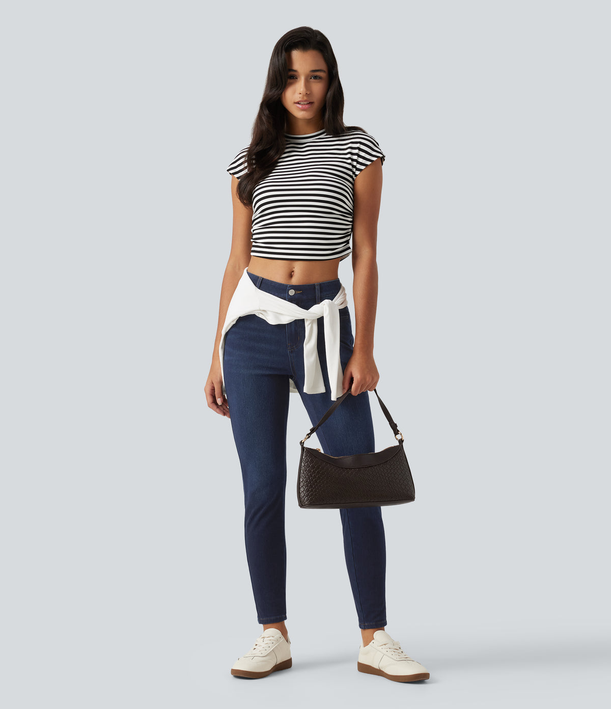 Mid Rise Skinny Casual Jeans with Pockets — Inkling Blue Denim — view 6