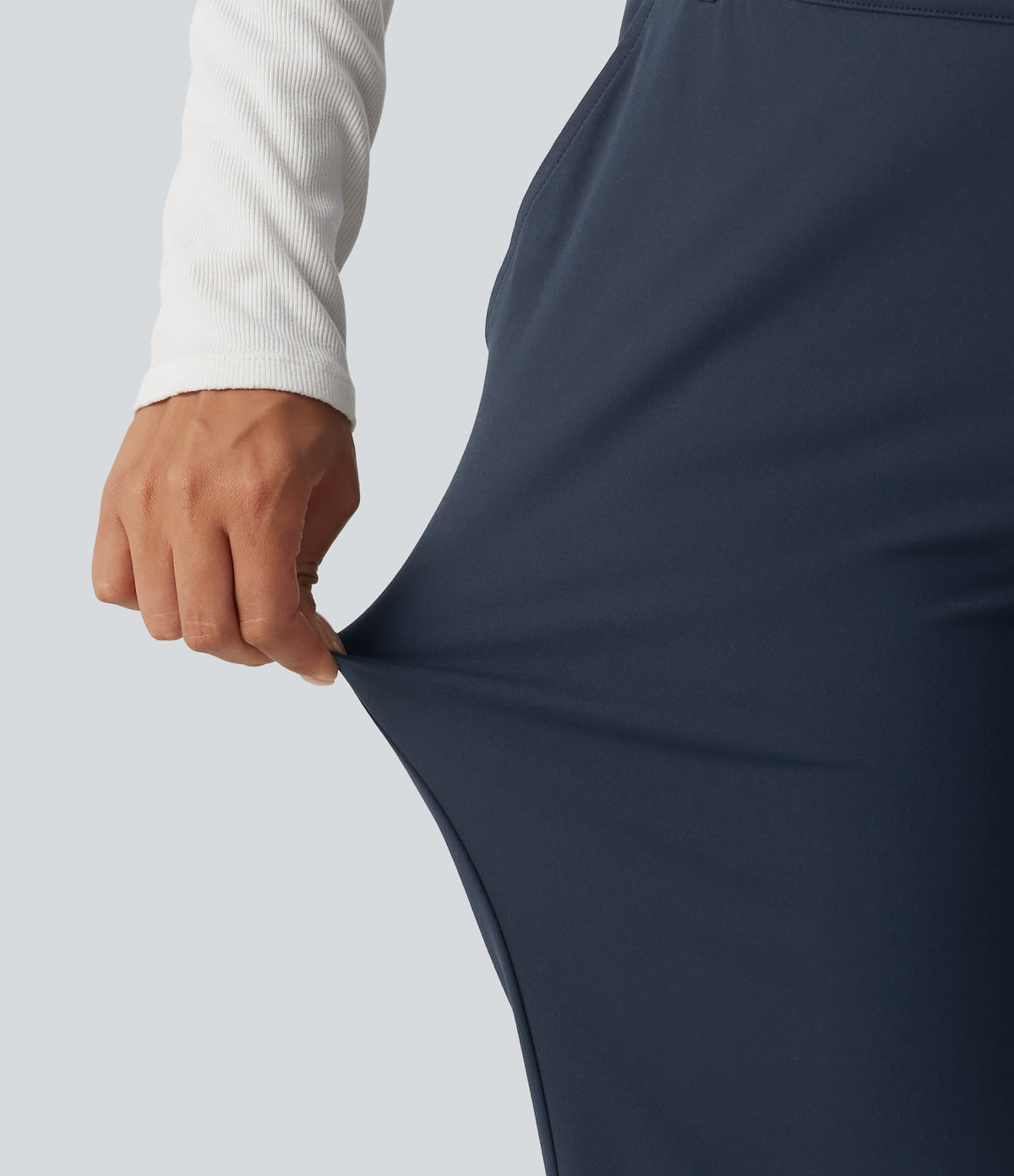 Mid Rise Flare Work Trousers with Pockets — Midnight Blue — view 7