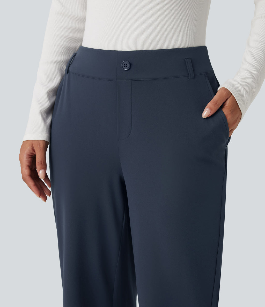 Mid Rise Flare Work Trousers with Pockets — Midnight Blue — view 6