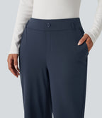 Mid Rise Flare Work Trousers with Pockets — Midnight Blue — view 6