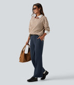 Mid Rise Flare Work Trousers with Pockets — Midnight Blue — view 8