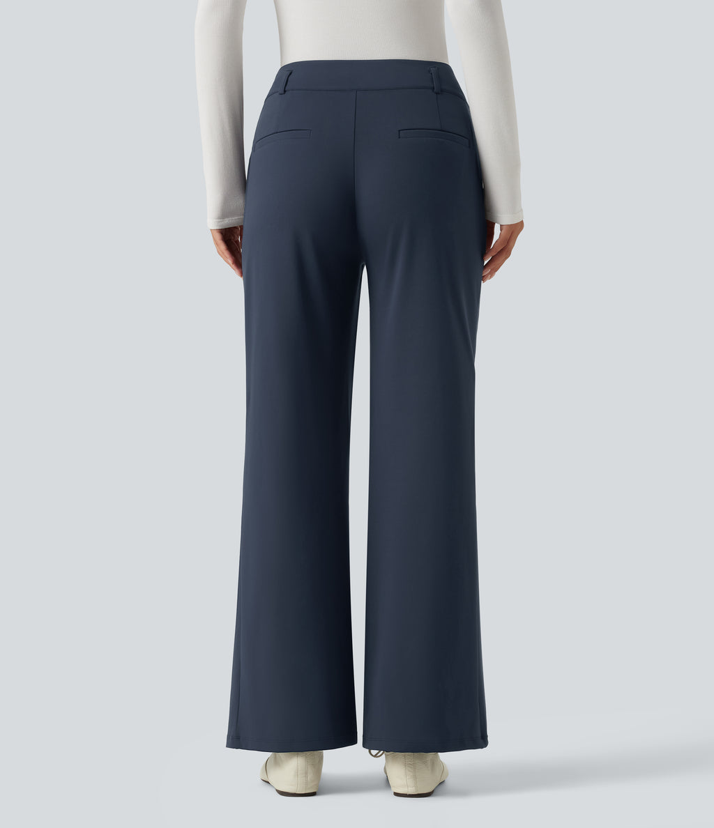 Mid Rise Flare Work Trousers with Pockets — Midnight Blue — view 2