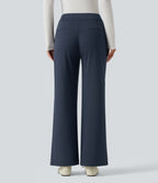 Mid Rise Flare Work Trousers with Pockets — Midnight Blue — view 2