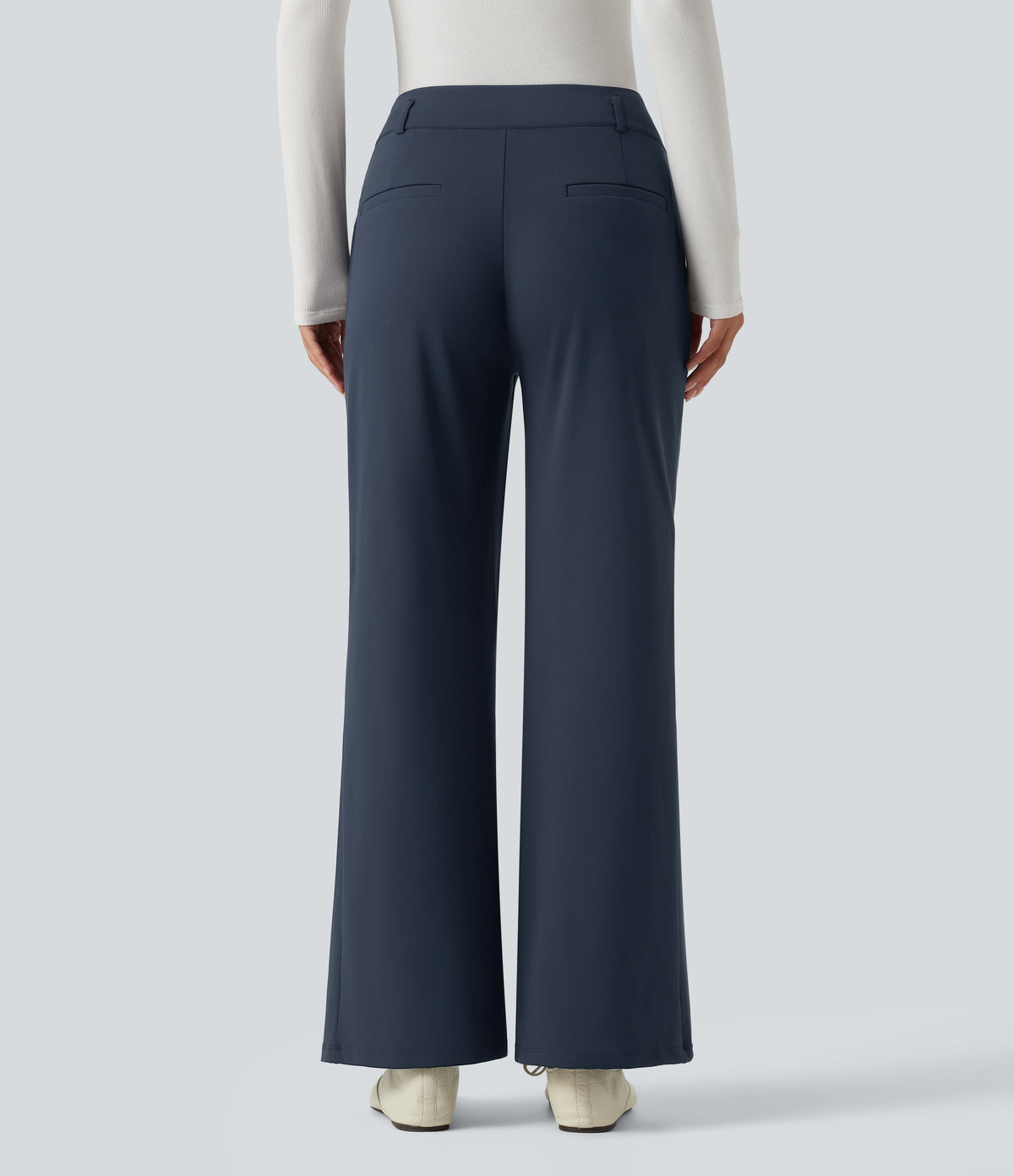 Mid Rise Flare Work Trousers with Pockets — Midnight Blue — view 2