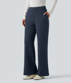 Mid Rise Flare Work Trousers with Pockets — Midnight Blue — view 3