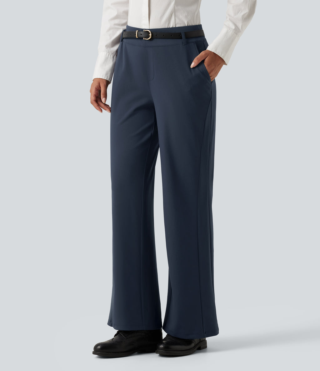 Mid Rise Flare Work Trousers with Pockets — Midnight Blue — view 4