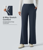 Mid Rise Flare Work Trousers with Pockets — Midnight Blue — view 1