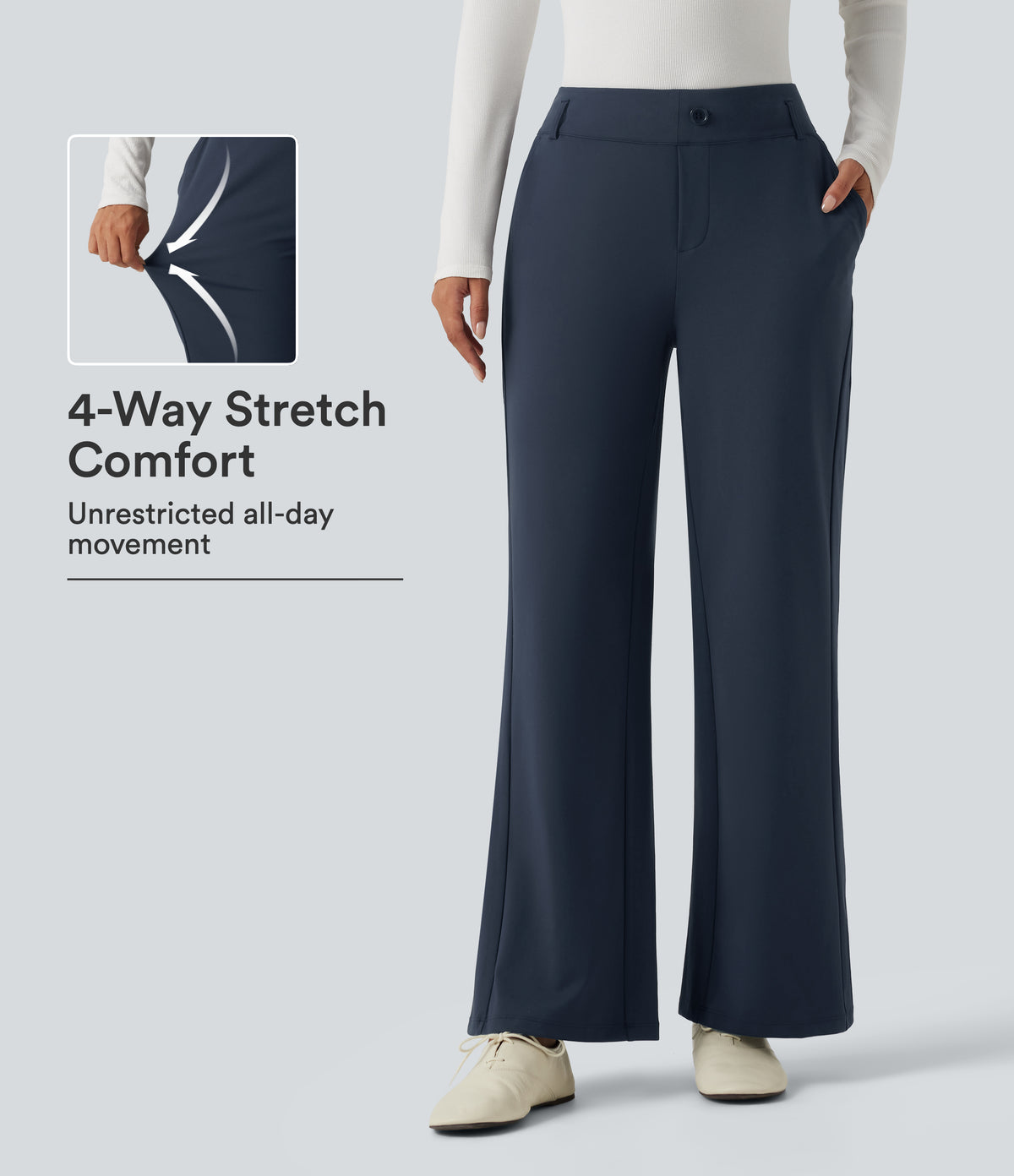 Mid Rise Flare Work Trousers with Pockets — Midnight Blue — view 1