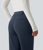 Mid Rise Flare Work Trousers with Pockets — Midnight Blue — view 5