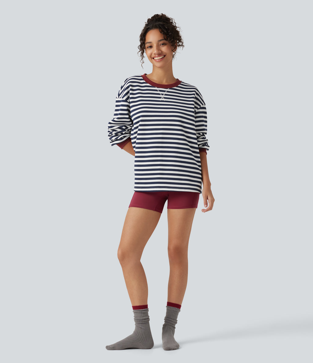 Round Neck Long Sleeve Striped Lounging Sweatshirt — Weekend Coast — view 8