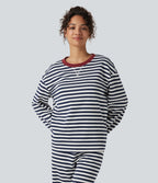 Round Neck Long Sleeve Striped Lounging Sweatshirt — Weekend Coast — view 4