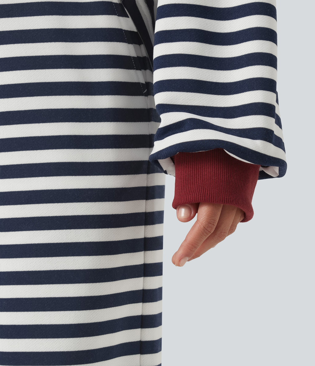 Round Neck Long Sleeve Striped Lounging Sweatshirt — Weekend Coast — view 6