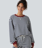 Round Neck Long Sleeve Striped Lounging Sweatshirt — Weekend Coast — view 5