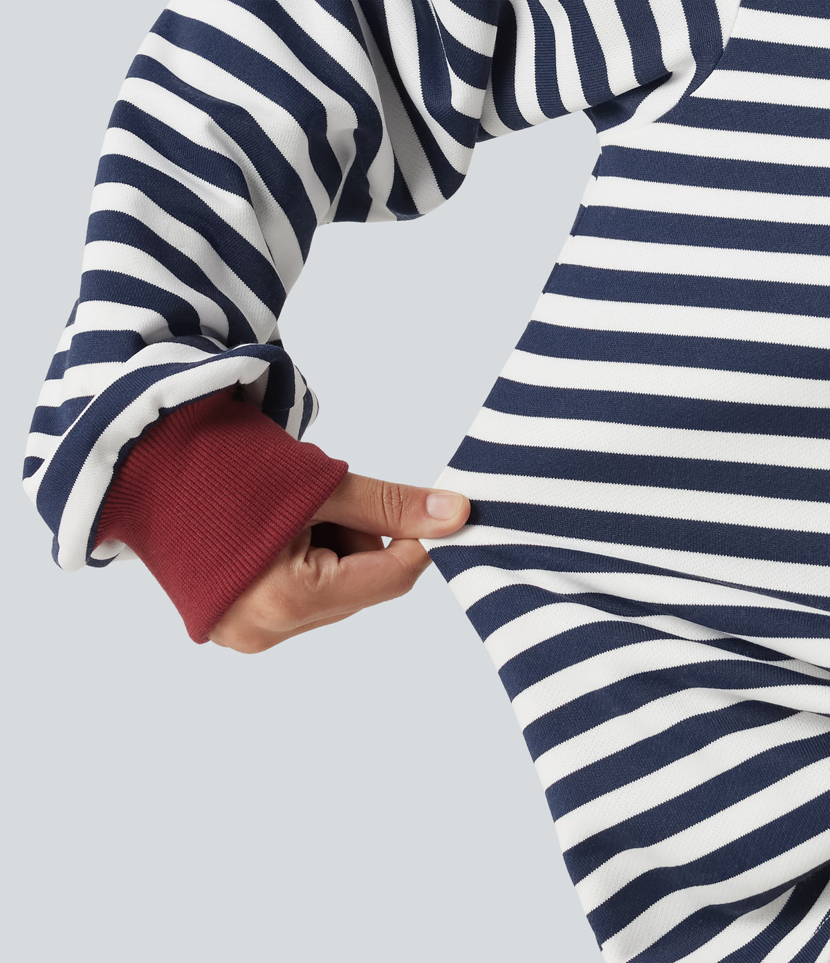 Round Neck Long Sleeve Striped Lounging Sweatshirt — Weekend Coast — view 7