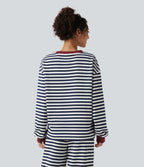 Round Neck Long Sleeve Striped Lounging Sweatshirt — Weekend Coast — view 2