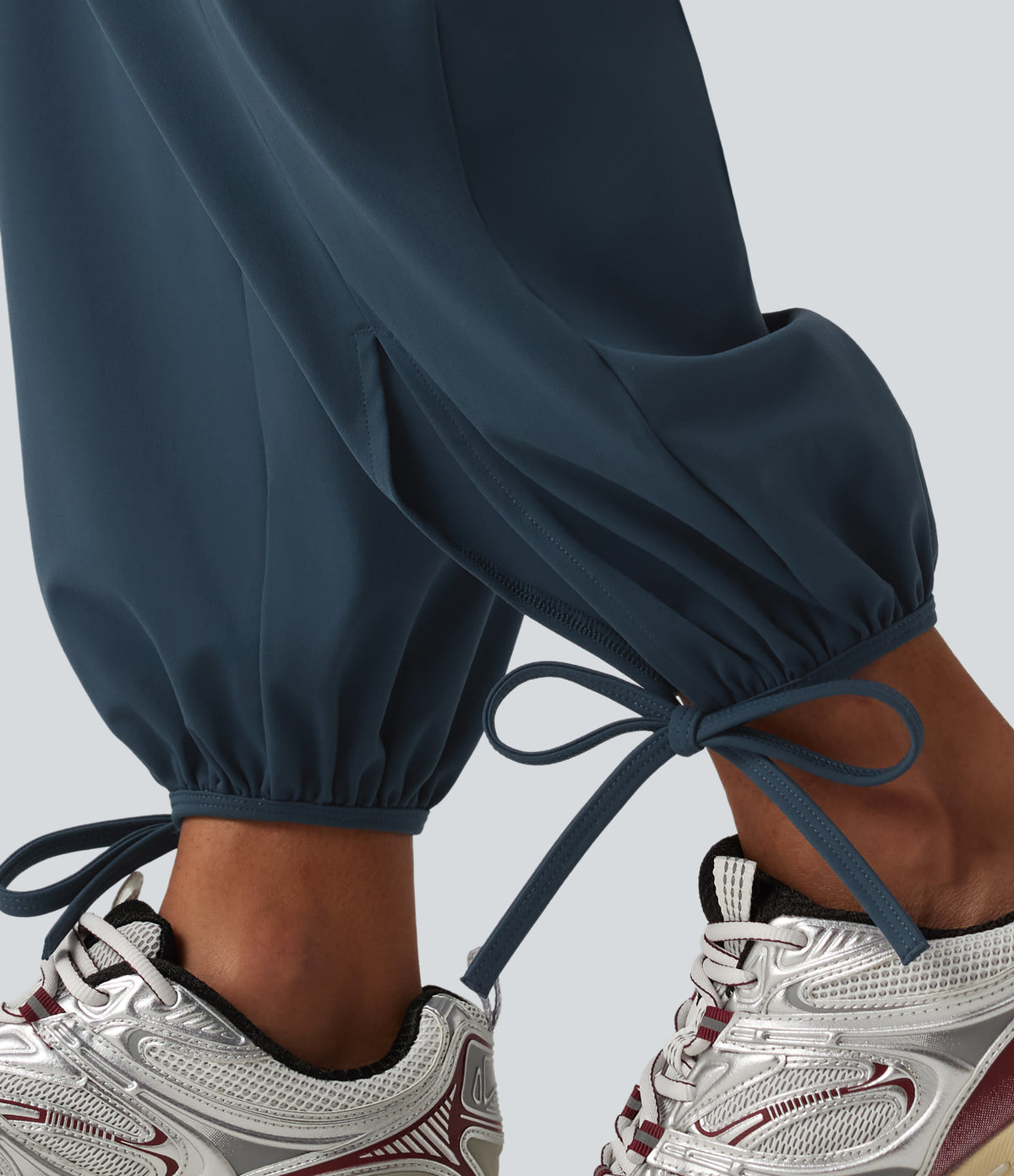 High Waisted Lace Up Yoga Joggers with Pockets — Majolica Blue — view 7