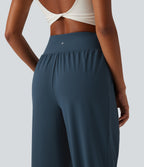 High Waisted Lace Up Yoga Joggers with Pockets — Majolica Blue — view 4
