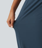 High Waisted Lace Up Yoga Joggers with Pockets — Majolica Blue — view 6