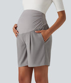 Super High Waisted Micro Waffle Work Bermuda Maternity Shorts 7" with Pockets — Satellite — view 4