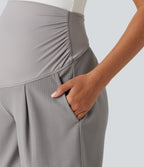 Super High Waisted Micro Waffle Work Bermuda Maternity Shorts 7" with Pockets — Satellite — view 6