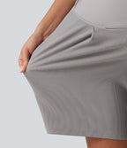 Super High Waisted Micro Waffle Work Bermuda Maternity Shorts 7" with Pockets — Satellite — view 7