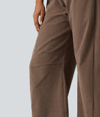 Mid Rise Barrel Leg Corduroy Casual Trousers with Pockets — Burnt Caramel — view 6