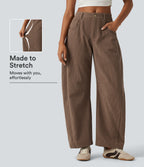 Mid Rise Barrel Leg Corduroy Casual Trousers with Pockets — Burnt Caramel — view 1