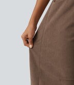 Mid Rise Barrel Leg Corduroy Casual Trousers with Pockets — Burnt Caramel — view 7