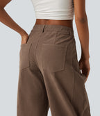 Mid Rise Barrel Leg Corduroy Casual Trousers with Pockets — Burnt Caramel — view 5