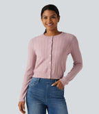 Round Neck Long Sleeve Work Cardigan — Pale Lilac — view 1
