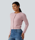 Round Neck Long Sleeve Work Cardigan — Pale Lilac — view 3