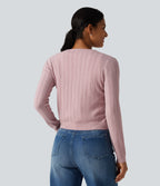 Round Neck Long Sleeve Work Cardigan — Pale Lilac — view 2