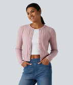 Round Neck Long Sleeve Work Cardigan — Pale Lilac — view 5