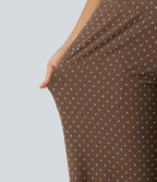 Flocked High Waisted Tummy Control Straight Leg Polka Dot Yoga Trousers with Pockets — Golden Brown Dot — view 6