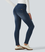 Denim Heat Mid Rise Skinny Fleece Casual Jeans with Pockets — Pageant Blue Denim — view 2