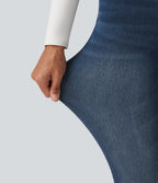 Denim Heat Mid Rise Skinny Fleece Casual Jeans with Pockets — Pageant Blue Denim — view 5